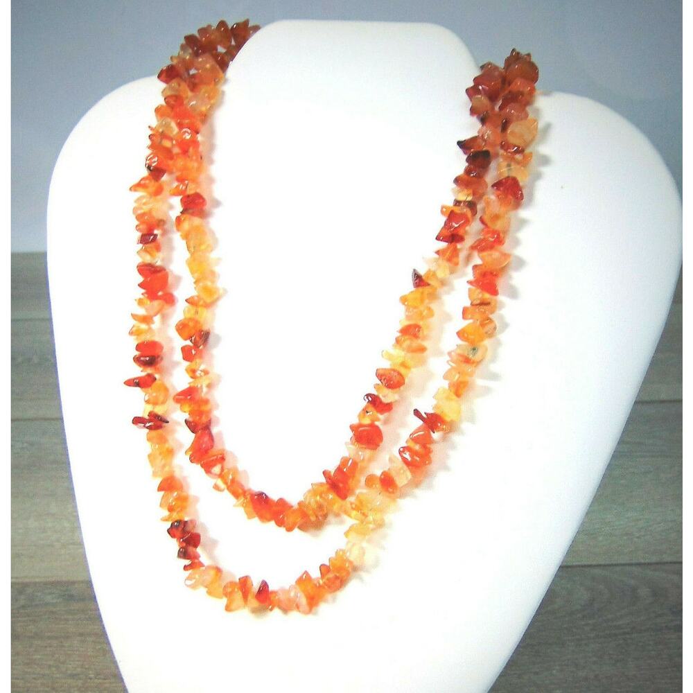 NEW Amber Stone Beaded 35" NECKLACE Single or Double Strand Endless Beads NIP